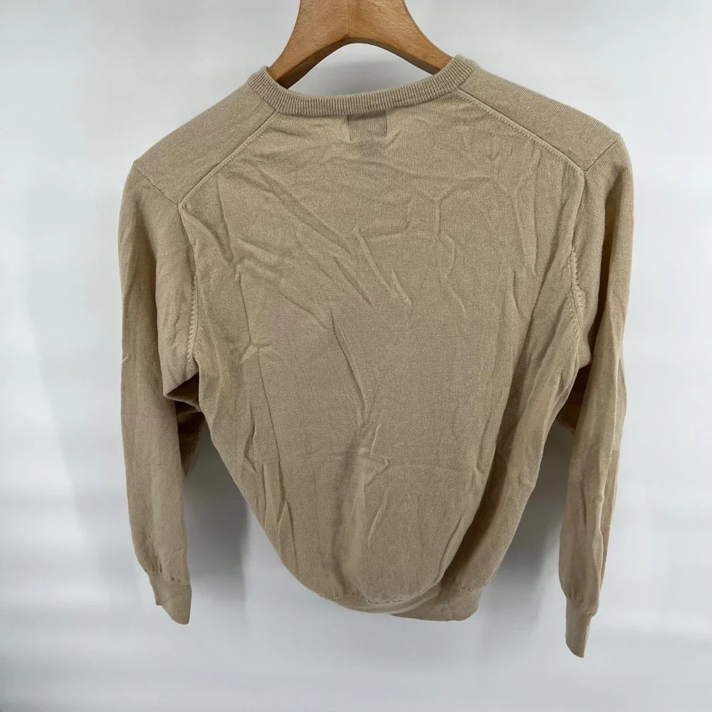 JO S A BANK Mens V Neck Sweater L 100% Italian Merino Wool Beige Long Sleeve - Picture 3 of 7